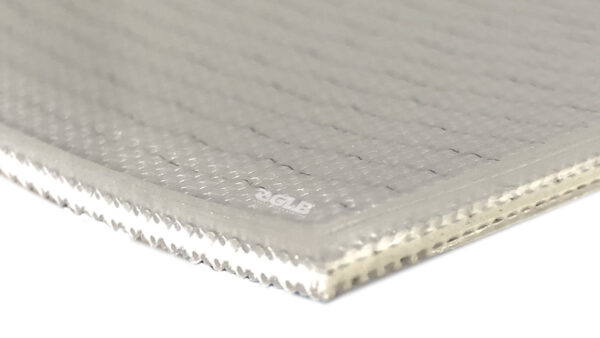 A transparent, textured conveyor belt