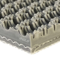 A close up conveyor belt sample of Great Lakes Belting's 2-ply PVC rough top conveyor belt material.