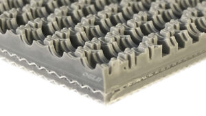 A close up conveyor belt sample of Great Lakes Belting's 2-ply PVC rough top conveyor belt material.