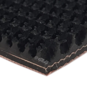 A close up image of black SBR rubber, 2-ply conveyor belt, perfect for a Grizzly drum sander replacement belt.