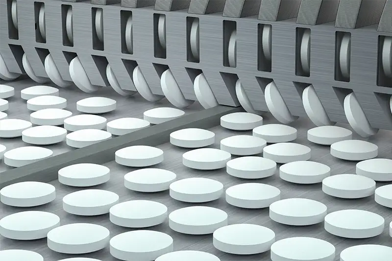 pharmacy medicine pill in production line at medical factory